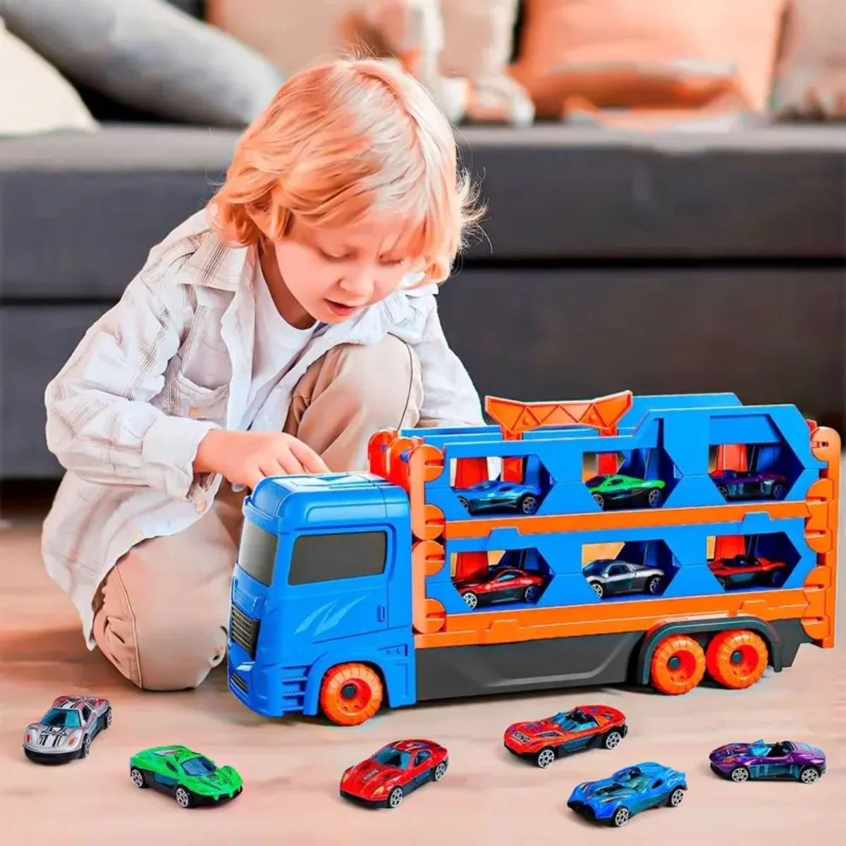 Caminhao Cegonha Vira Pista com 6 Carrinhos