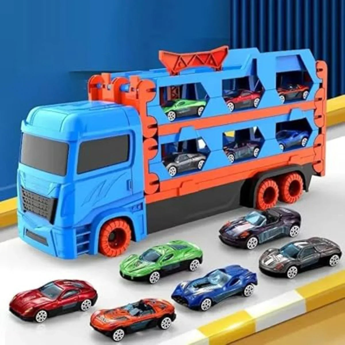 Caminhao Cegonha Vira Pista com 6 Carrinhos