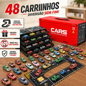Kit 48 Mini Carrinhos de Metal com Container