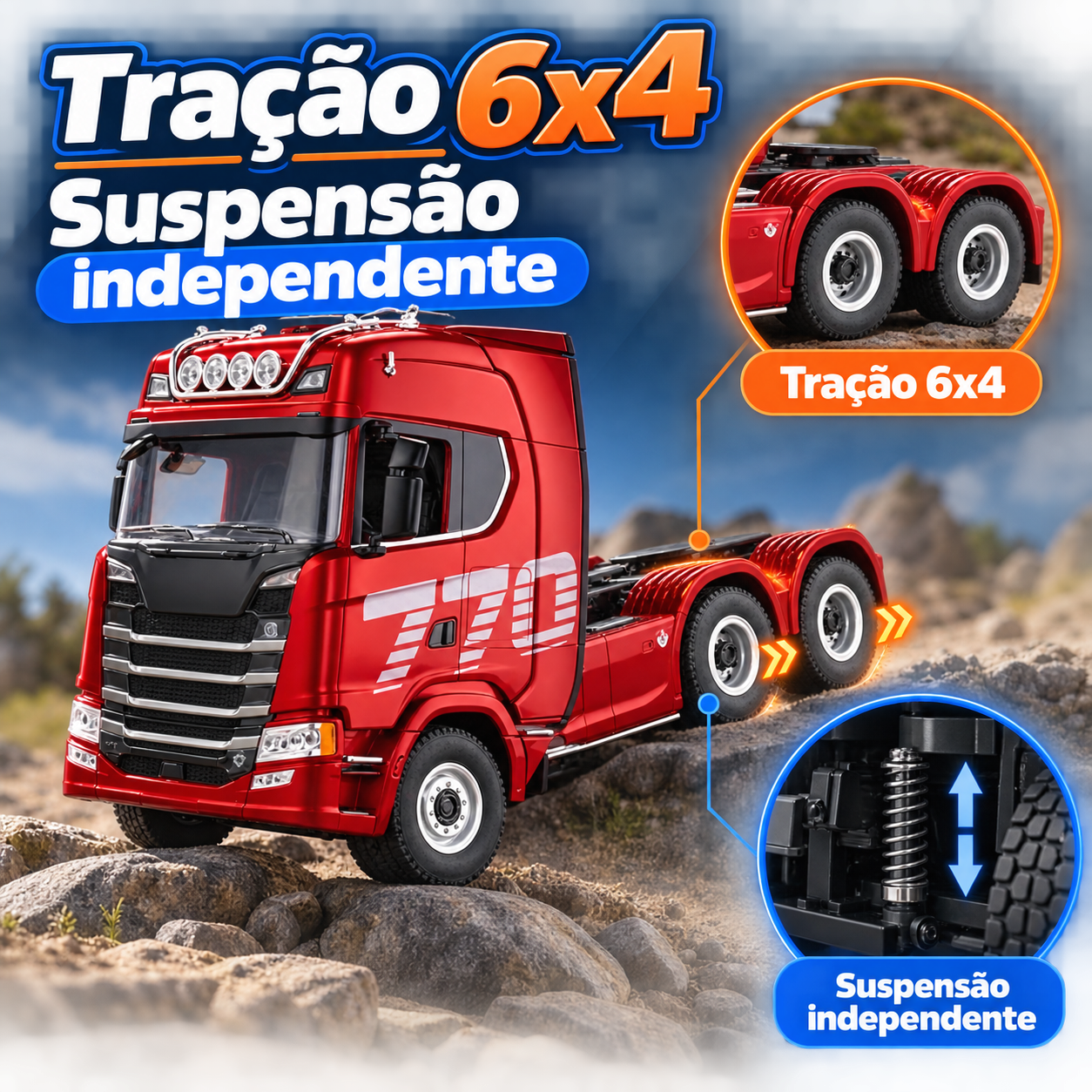 Caminhão Titan 770 de Controle Remoto com Luzes e Sons — Escala 1:18