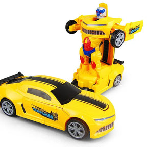 Carro Vira Robo com Som e Luz Amarelo