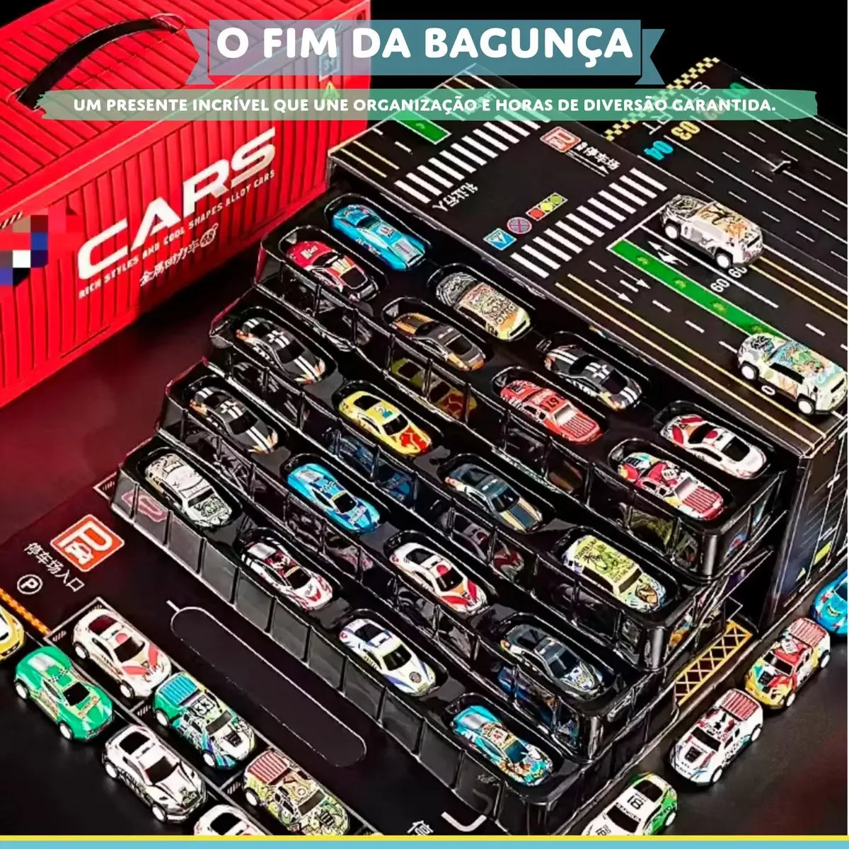 Kit 48 Mini Carrinhos de Metal com Container